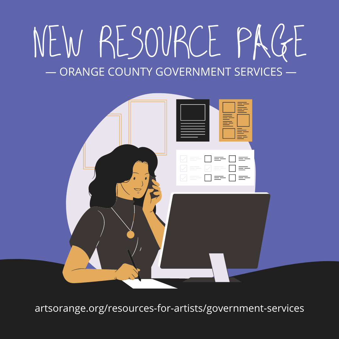 image of woman looking at computer with text "New Resource Page: Orange County Government Services"