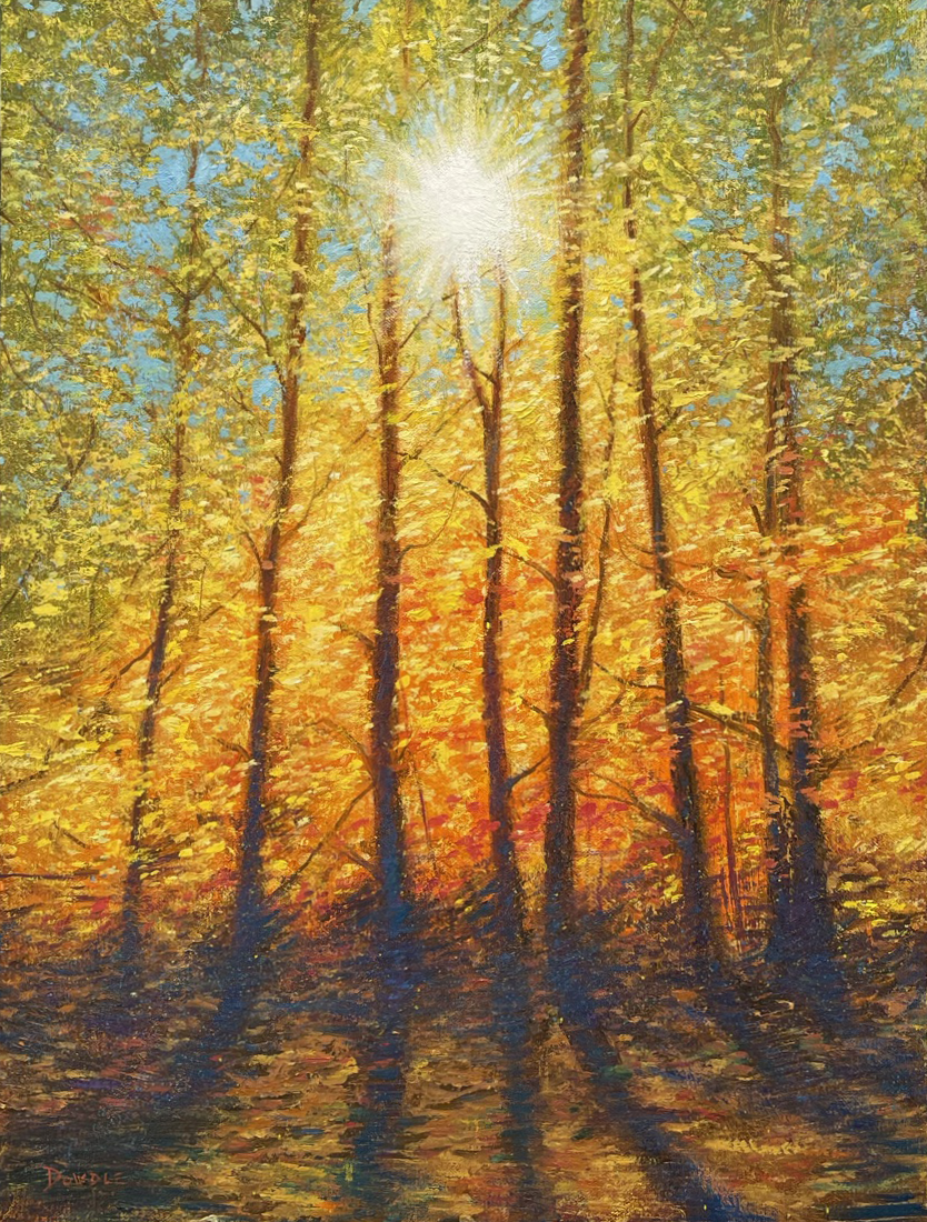 First Place:  Eno Autumn: Cathedral of Fire By Max Dowdle of Hillsborough, NC oil on canvas on birch  $500 (SOLD)