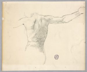pencil drawing of nude female back with arms outstretched
