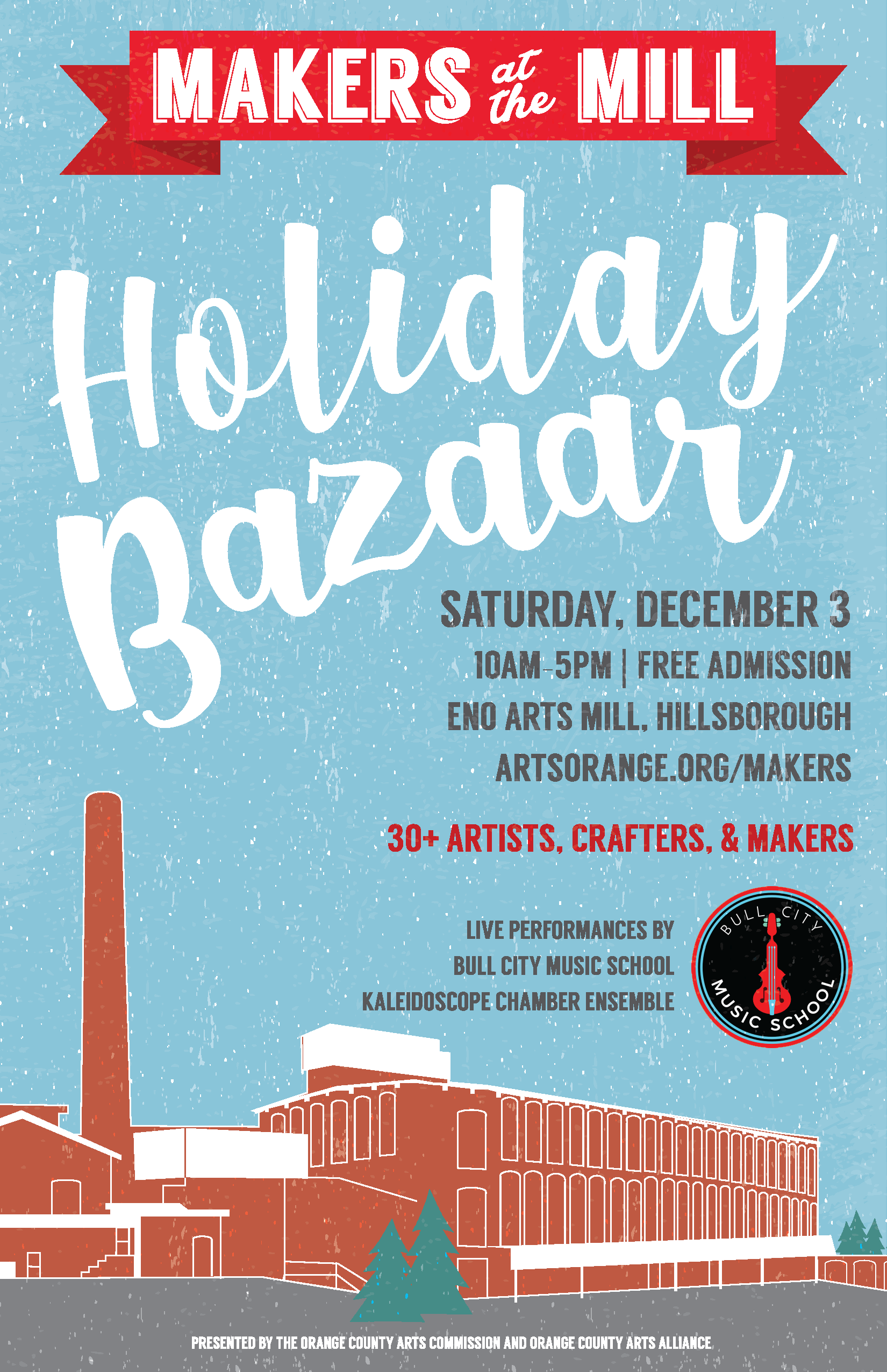 Holiday Bazaar poster featuring the Eno Mill