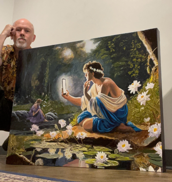 Byrd posing with one of his painitngs