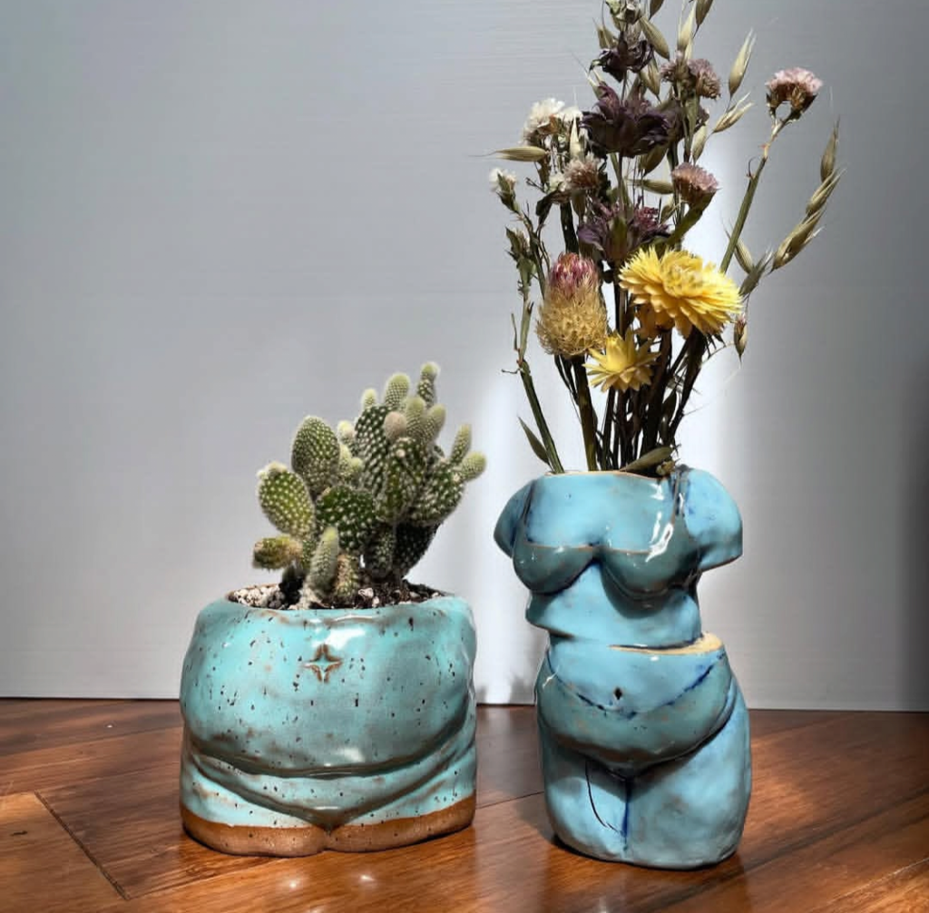 ceramic pot in the shape of a belly